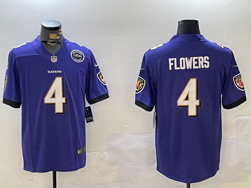 Men Baltimore Ravens #4 Flowers Purple Second generation 2024 Nike Limited NFL Jersey style 4